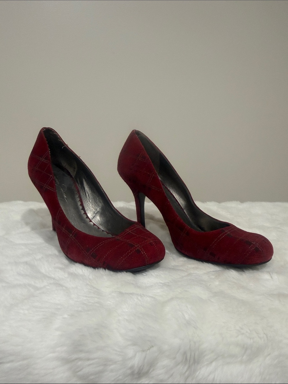 Jessica Simpson Red Plaid Suede High Heel Pumps